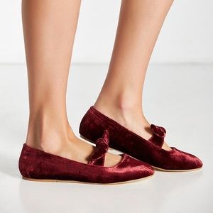 Velvet burgundy bow flats